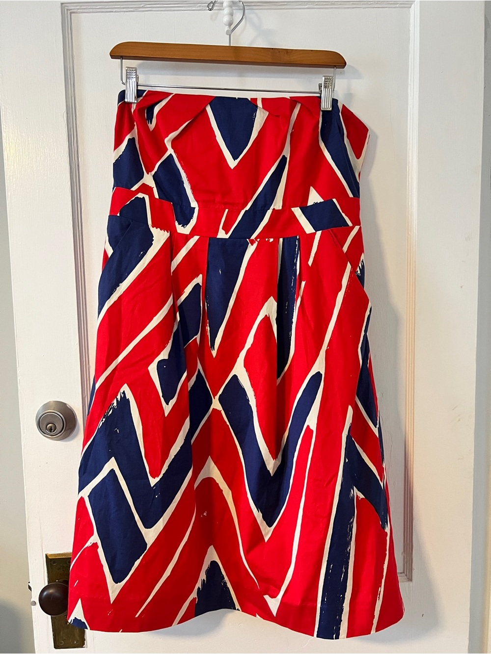 NWOT Anthro Archive We Love Vera Strapless Dress Red Blue American July 4 S12